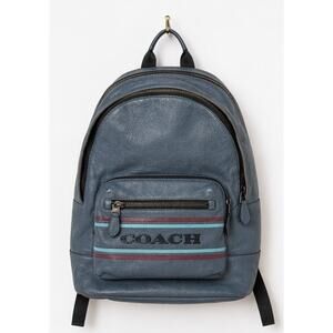 Coach Leather Backpack Blue Varsity Stripe Pebbled Leather Bag